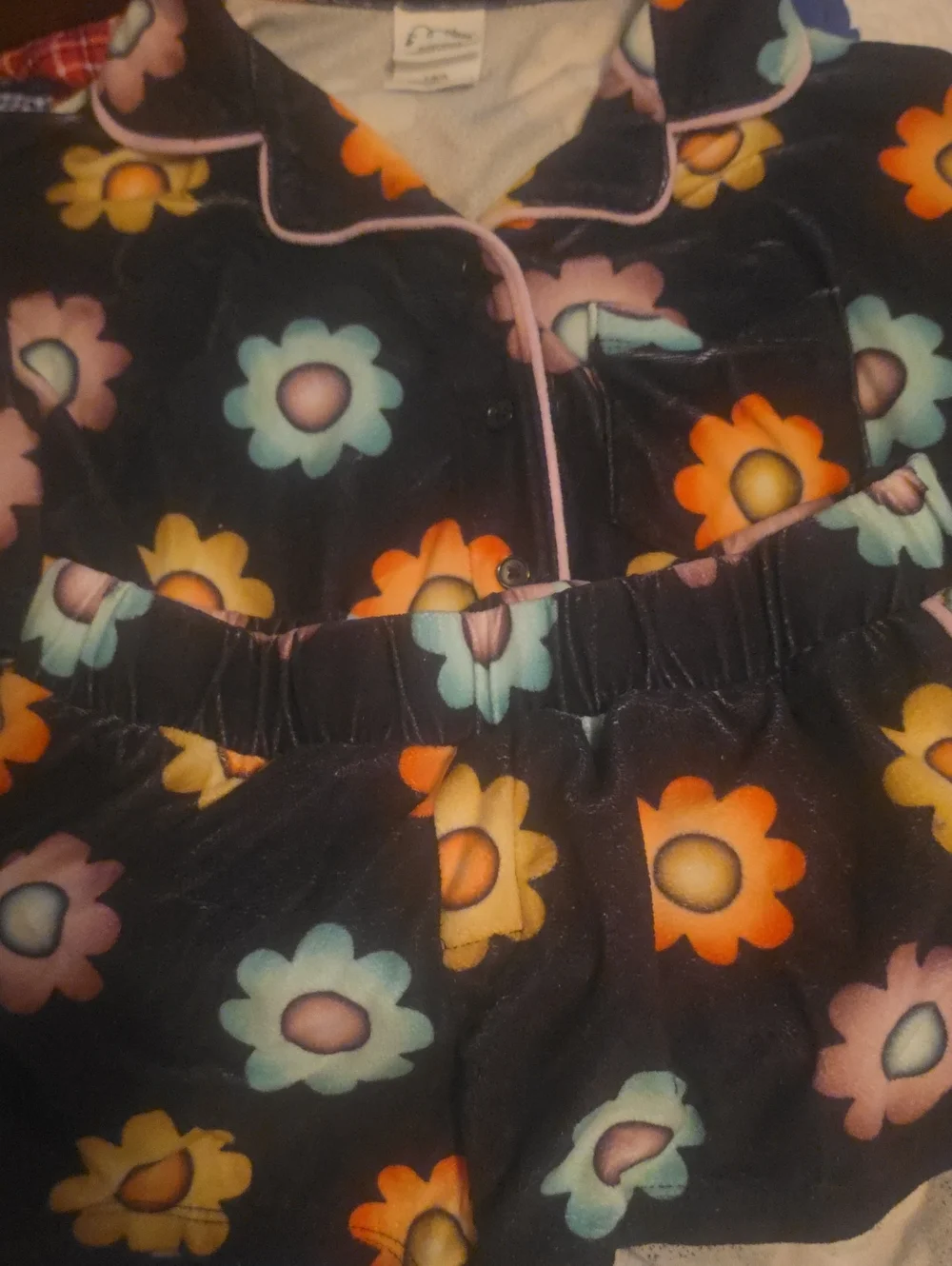 art class Black Floral Kids Pajama Set with Multicolor Flowers